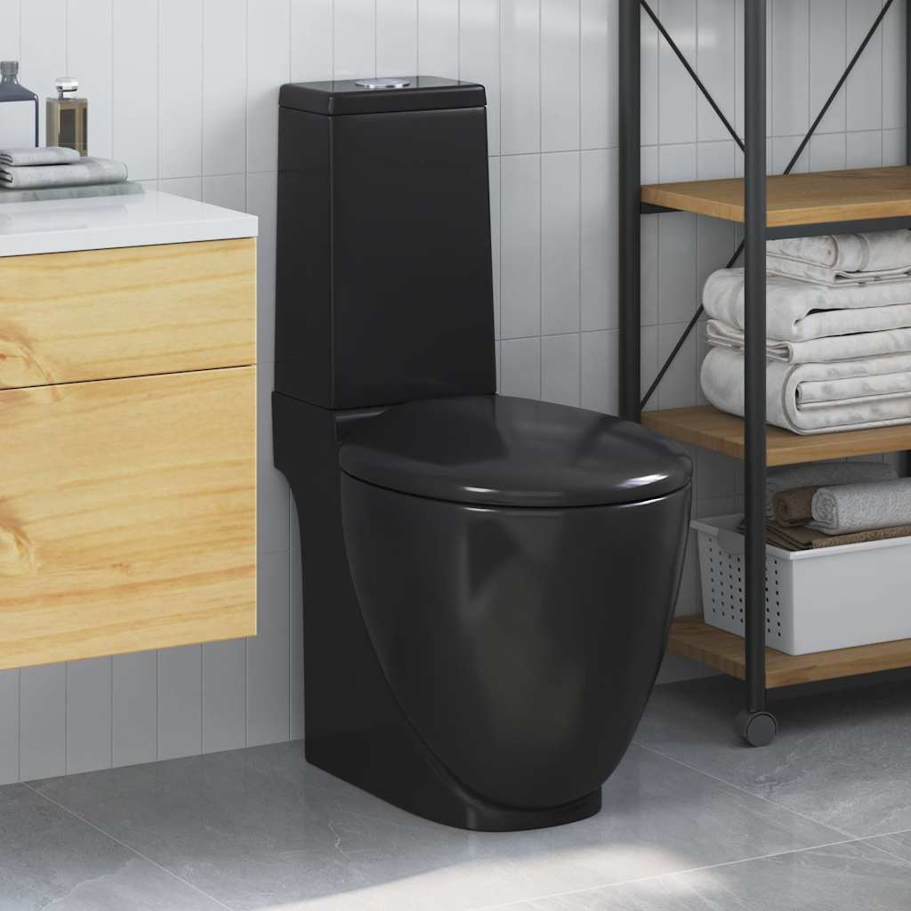 WC Keramik-Toilette Badezimmer Rund Senkrechter Abgang Schwarz