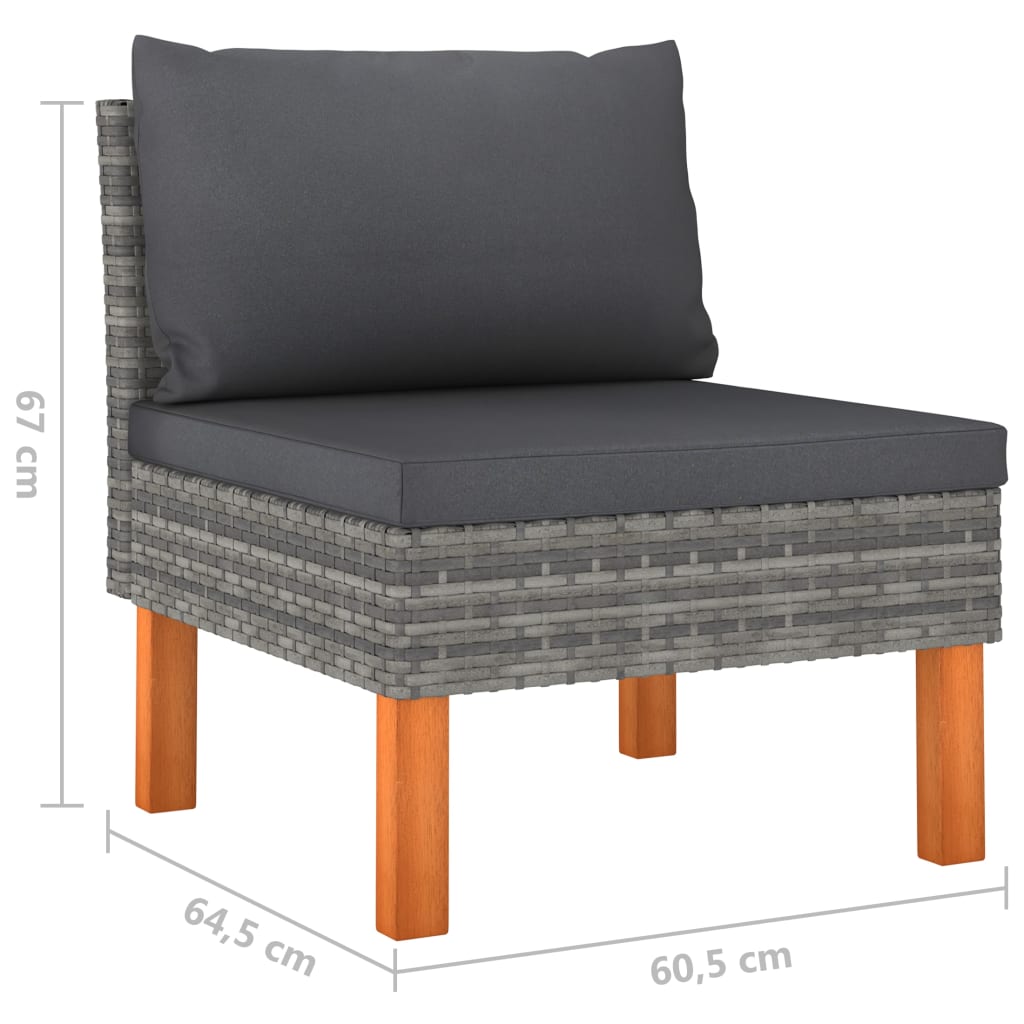 4-Sitzer-Gartensofa mit Kissen Grau Poly Rattan