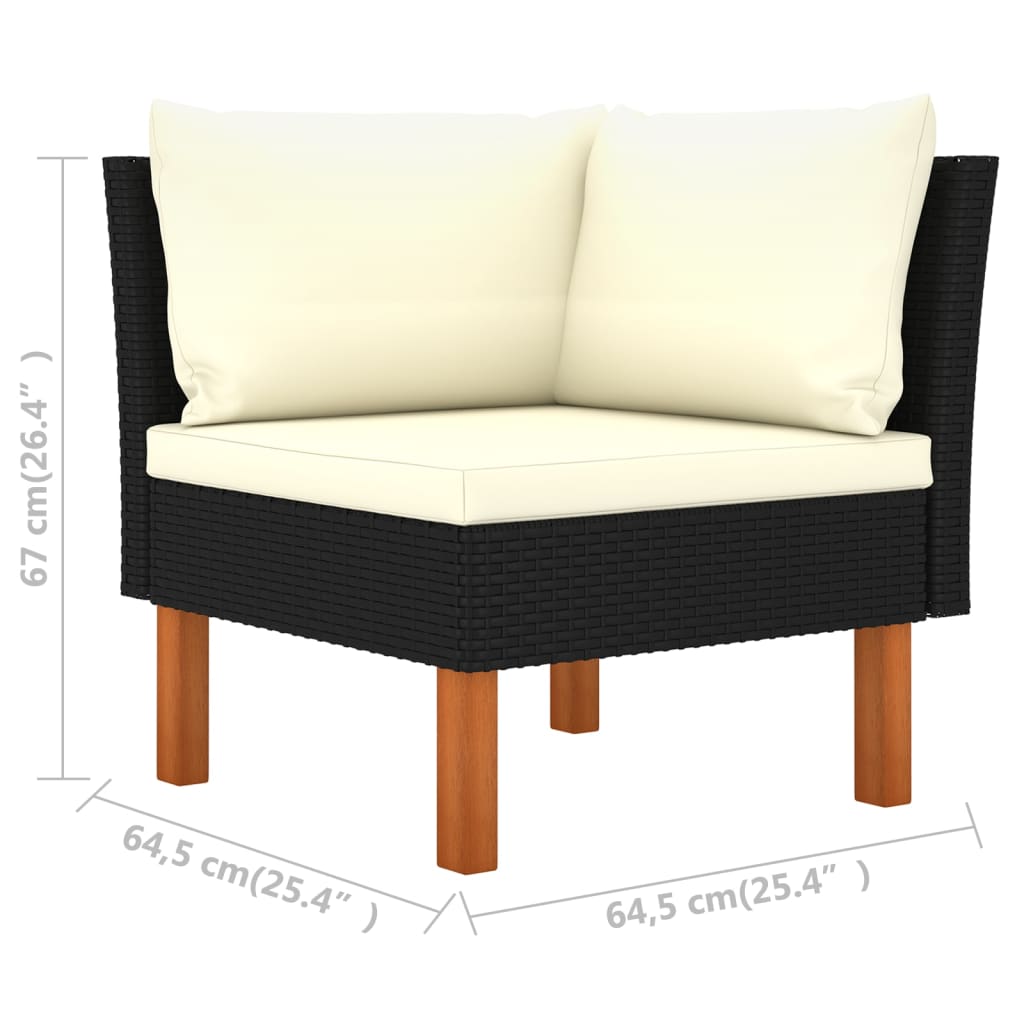 3-Sitzer-Gartensofa mit Kissen Schwarz Poly Rattan