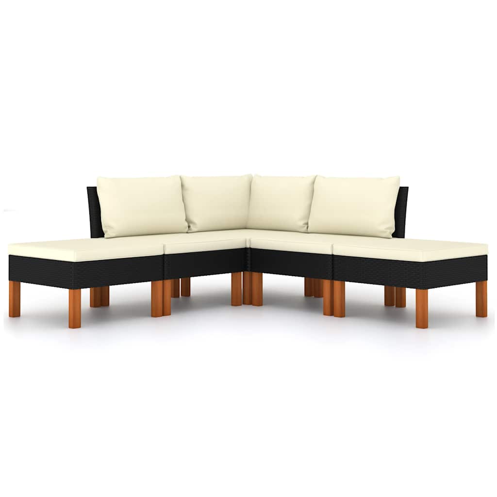 5-tlg. Garten-Lounge-Set mit Kissen Poly Rattan Schwarz