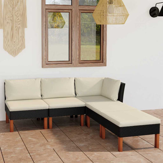 5-tlg. Garten-Lounge-Set mit Kissen Poly Rattan Schwarz