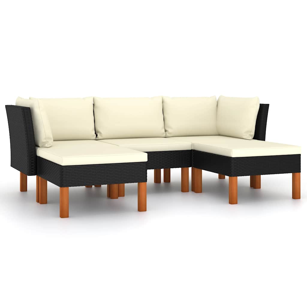 5-tlg. Garten-Lounge-Set mit Kissen Poly Rattan Schwarz
