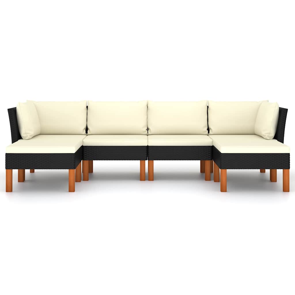 6-tlg. Garten-Lounge-Set mit Kissen Poly Rattan Schwarz