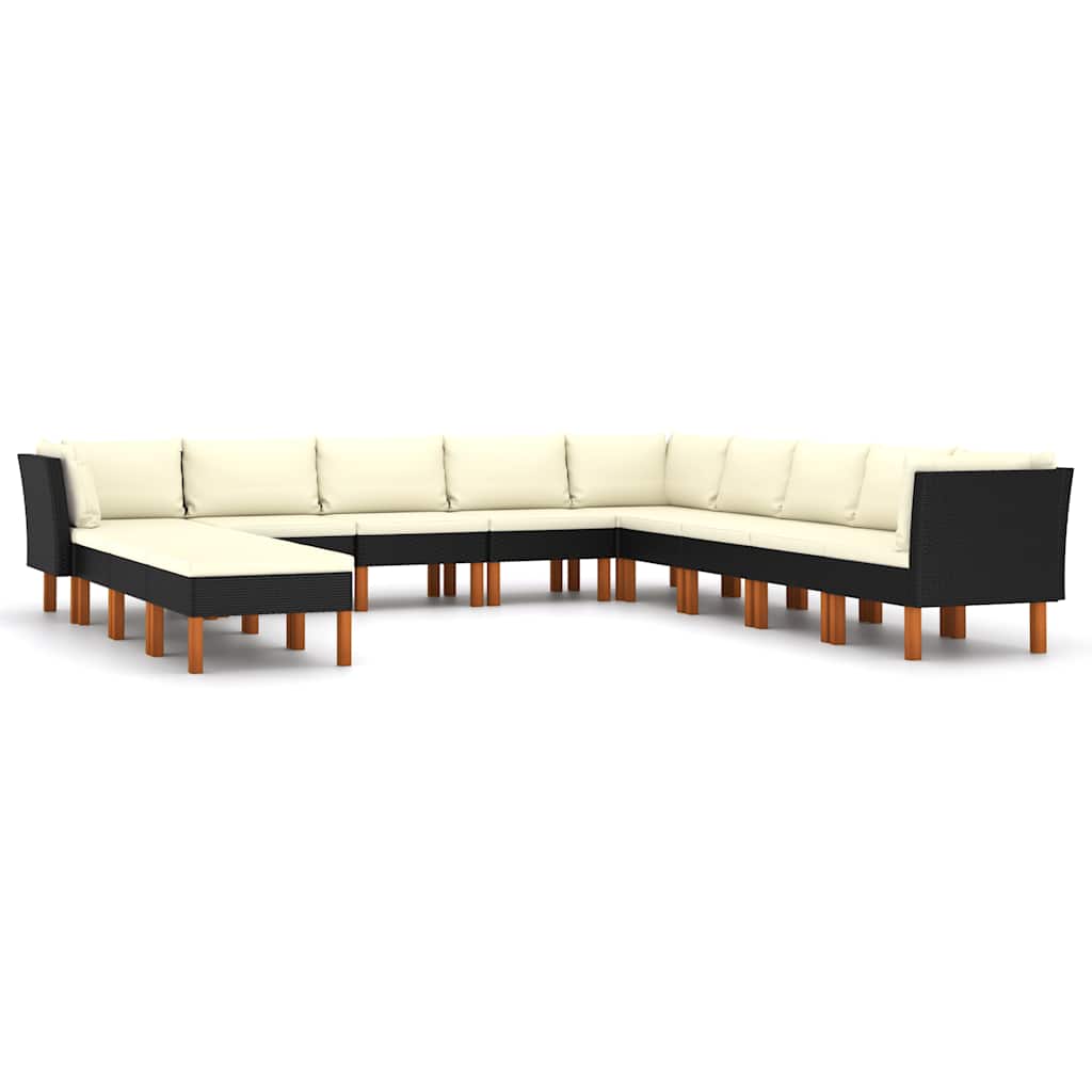 12-tlg. Garten-Lounge-Set mit Kissen Poly Rattan Schwarz