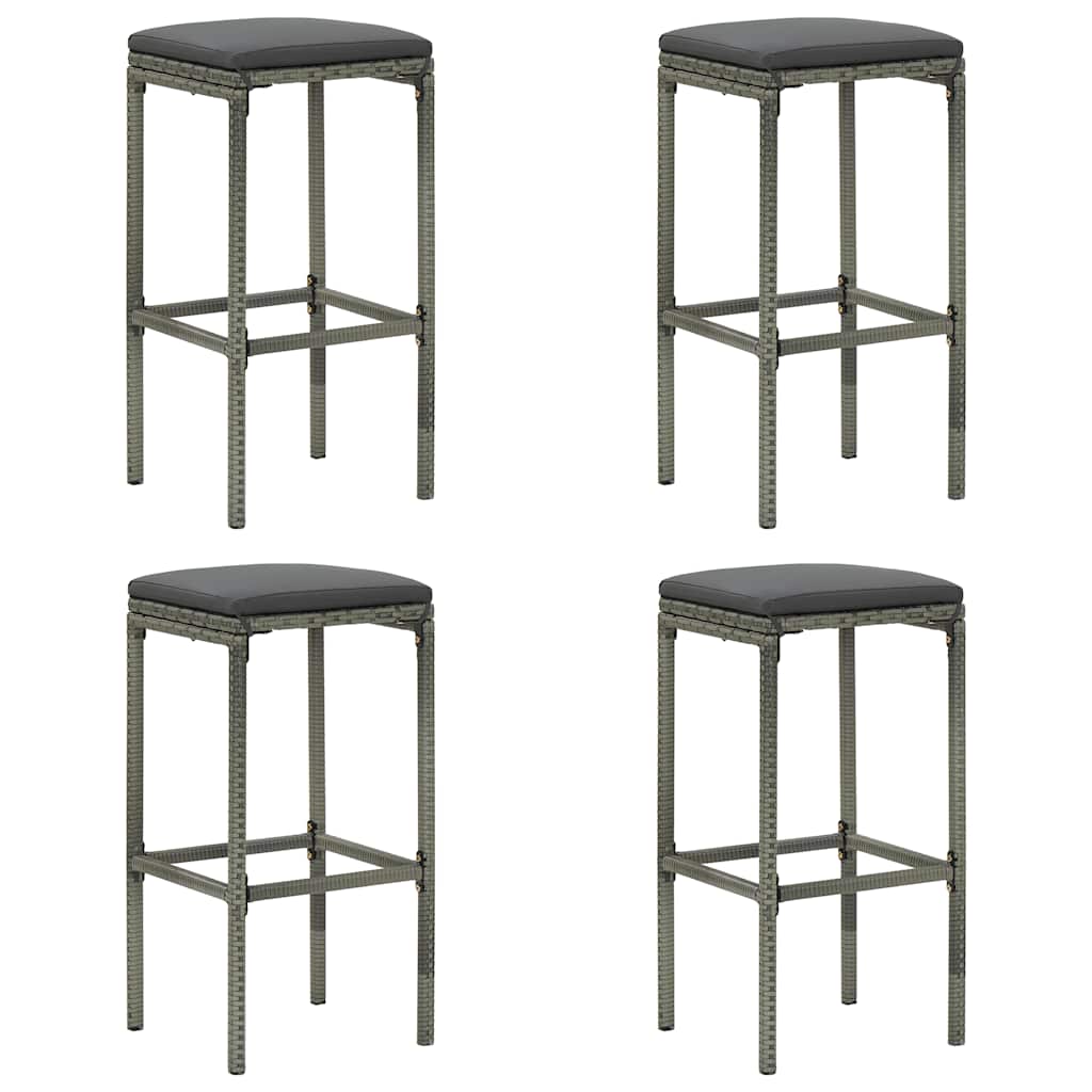 5-tlg. Gartenbar-Set mit Kissen Poly Rattan Grau