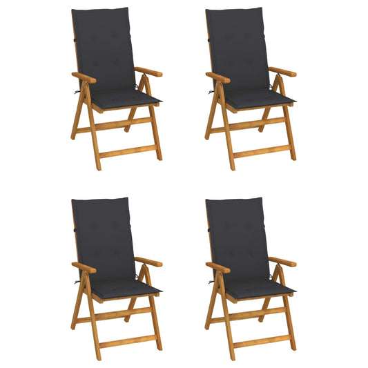 4er-Set verstellbare Klappstühle mit Kissen aus massivem Akazienholz
