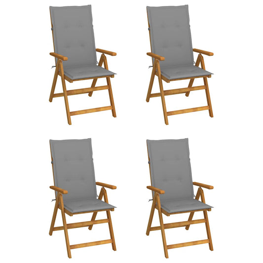 4er-Set verstellbare Klappstühle mit Kissen aus massivem Akazienholz