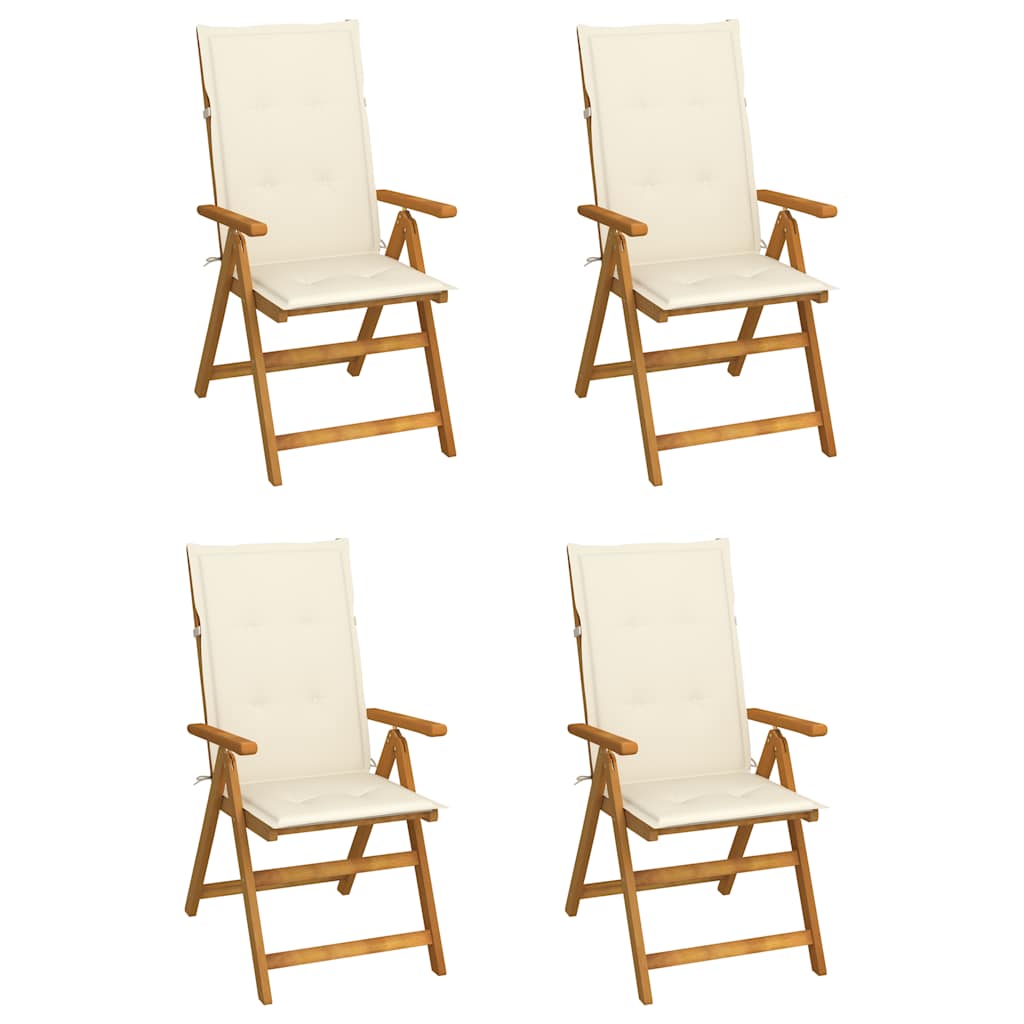 4er-Set verstellbare Klappstühle mit Kissen aus massivem Akazienholz