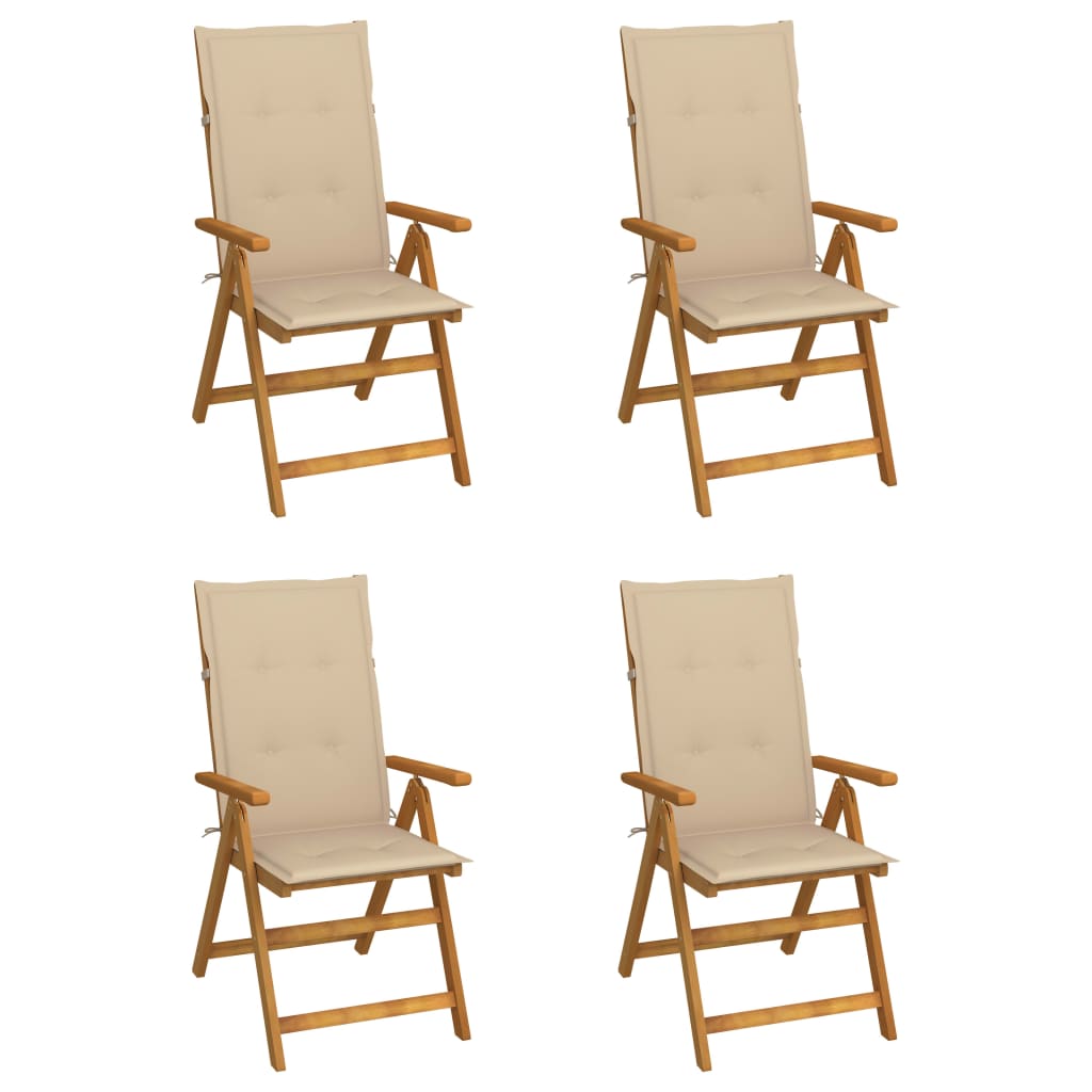 4er-Set verstellbare Klappstühle mit Kissen aus massivem Akazienholz
