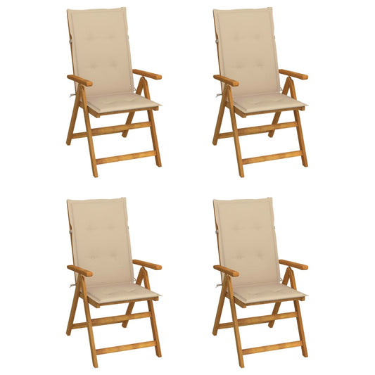 4er-Set verstellbare Klappstühle mit Kissen aus massivem Akazienholz