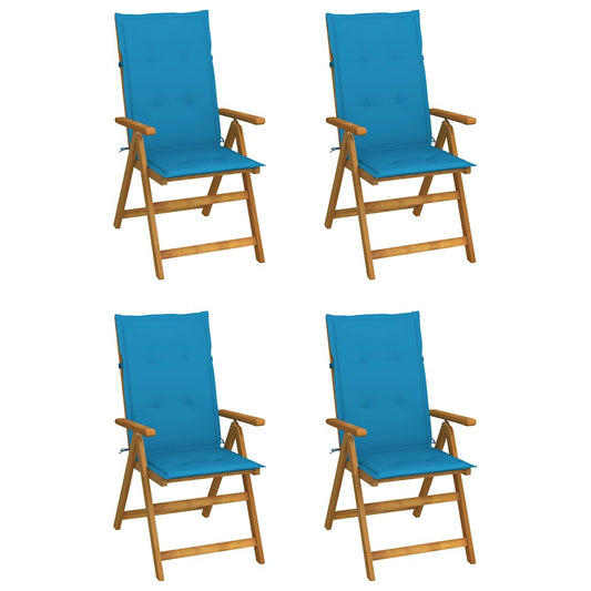 4er-Set verstellbare Klappstühle mit Kissen aus massivem Akazienholz