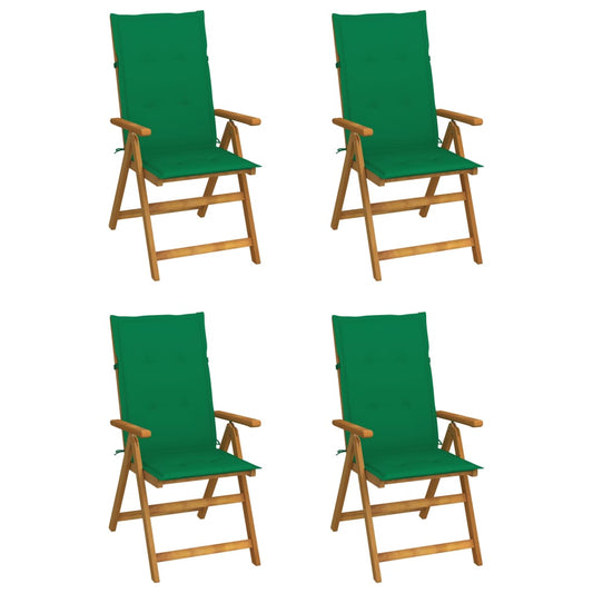 4er-Set verstellbare Klappstühle mit Kissen aus massivem Akazienholz