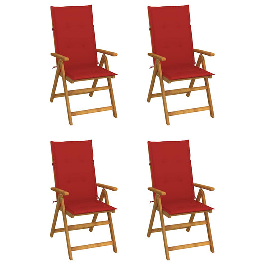4er-Set verstellbare Klappstühle mit Kissen aus massivem Akazienholz