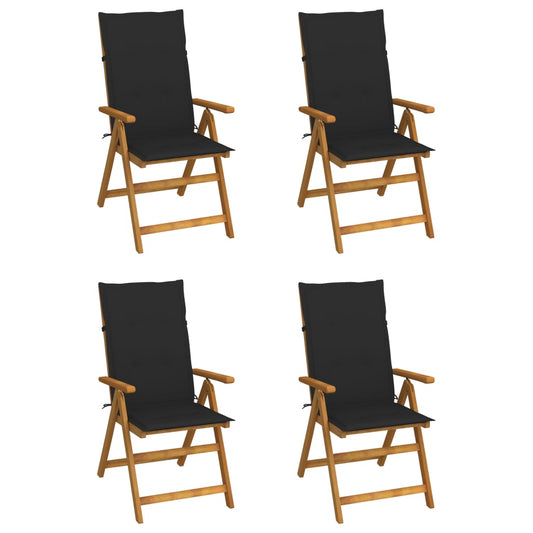 4er-Set verstellbare Klappstühle mit Kissen aus massivem Akazienholz