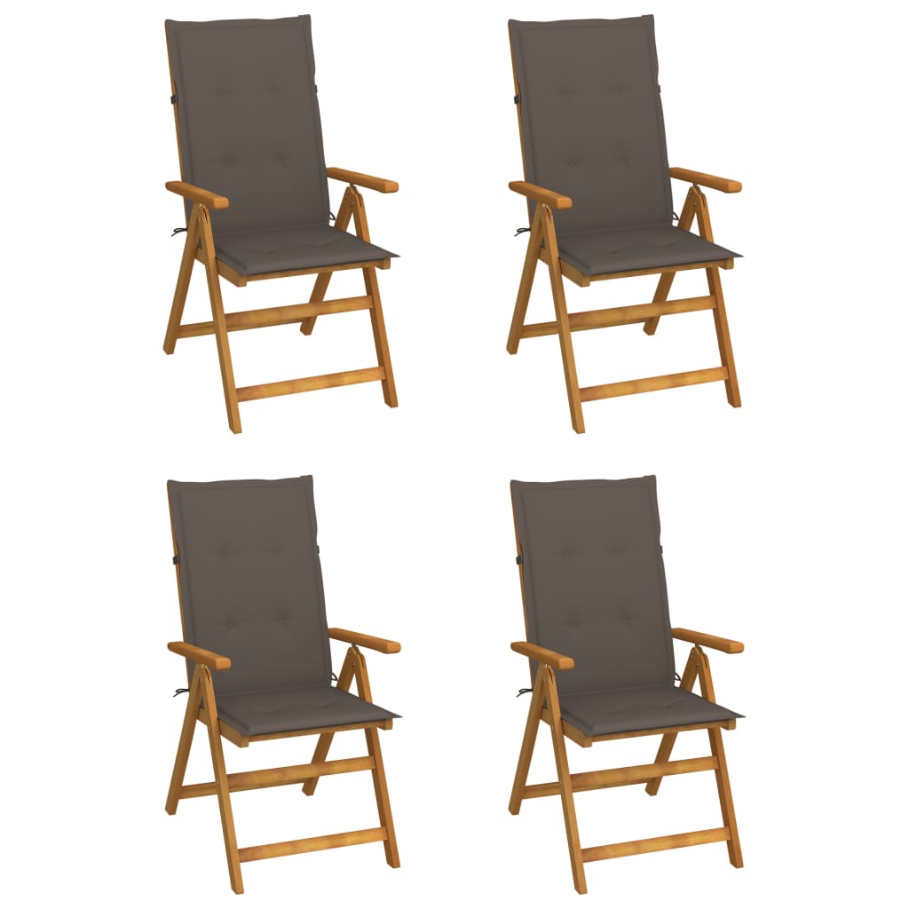 4er-Set verstellbare Klappstühle mit Kissen aus massivem Akazienholz