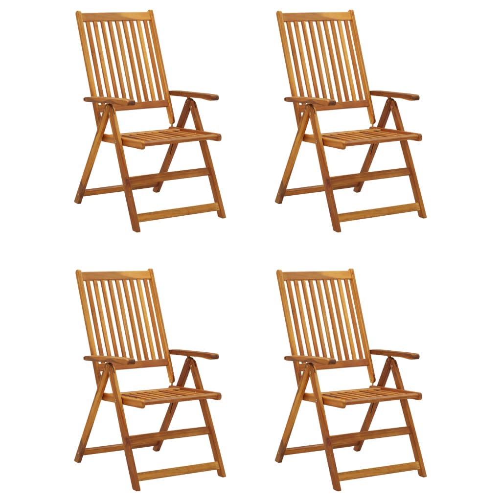 4er-Set verstellbare Klappstühle mit Kissen aus massivem Akazienholz