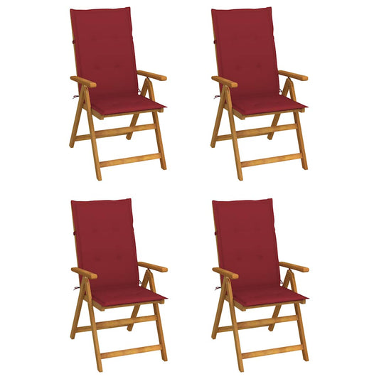 4er-Set verstellbare Klappstühle mit Kissen aus massivem Akazienholz