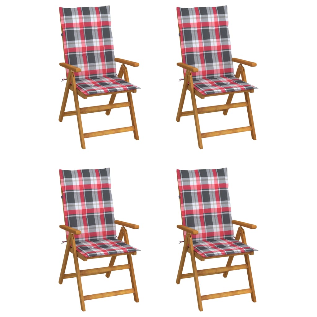 4er-Set verstellbare Klappstühle mit Kissen aus massivem Akazienholz