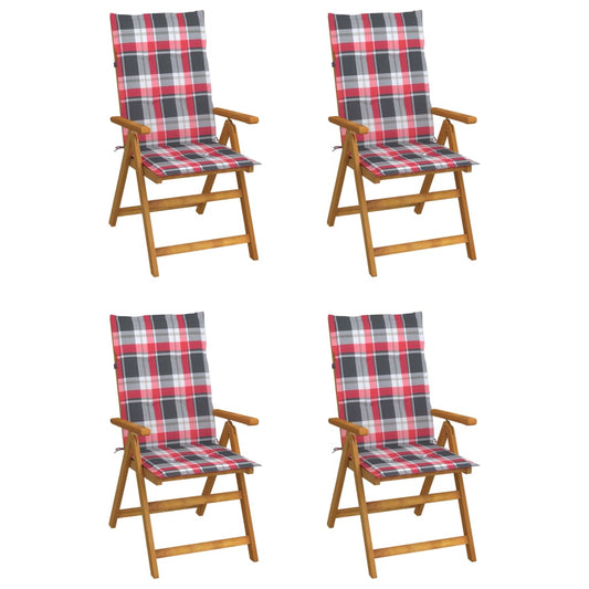 4er-Set verstellbare Klappstühle mit Kissen aus massivem Akazienholz