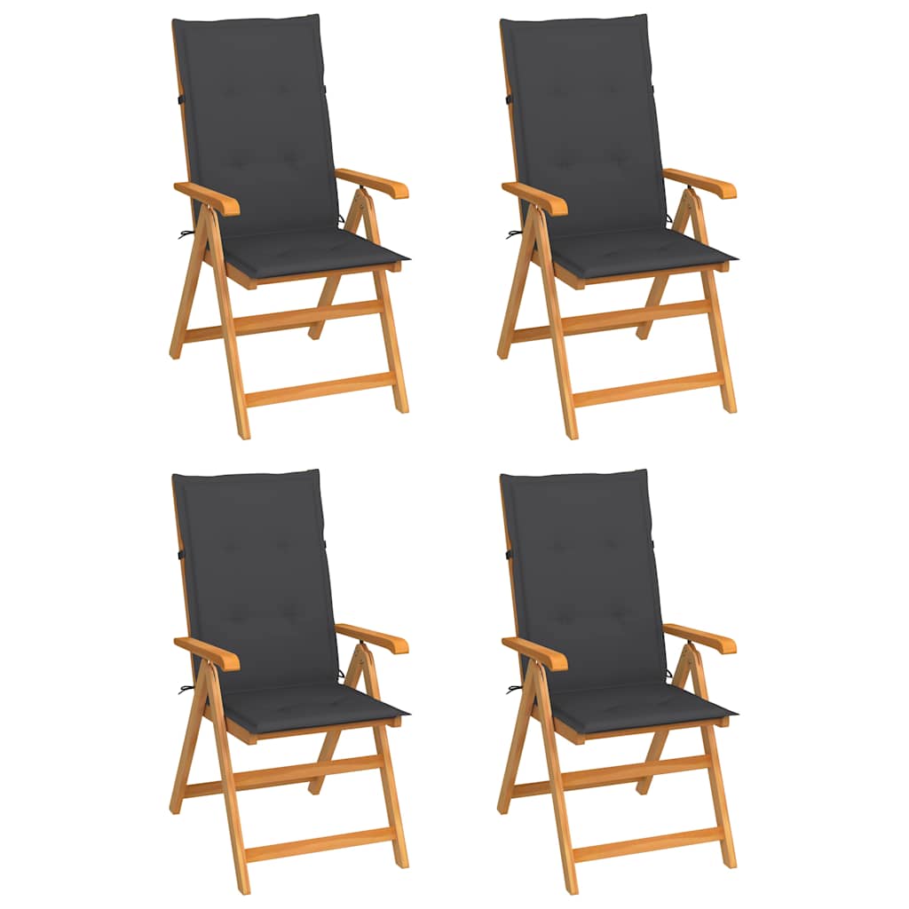 Klappstühle 4 Stk. mit Anthrazit Kissen Massivholz Teak