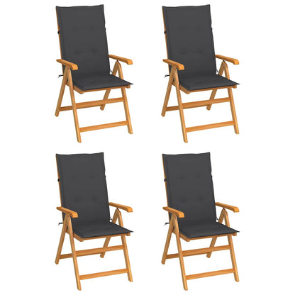 Klappstühle 4 Stk. mit Anthrazit Kissen Massivholz Teak