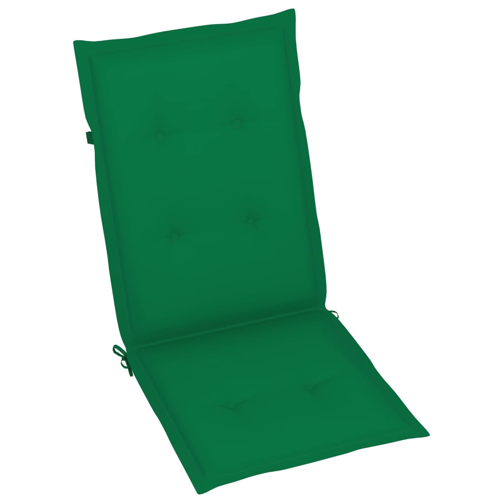 Klappstühle, 4er-Set mit grünen Kissen, aus massivem Teakholz
