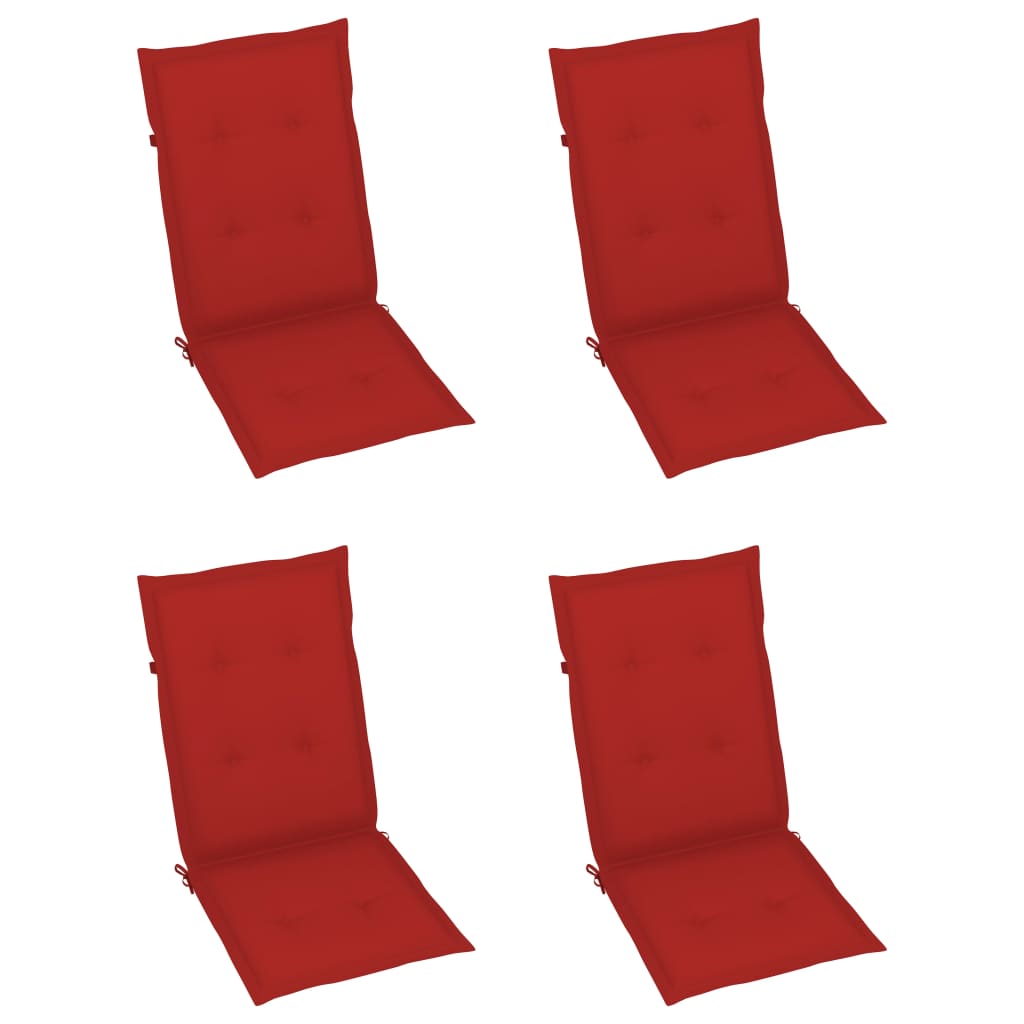 Klappstühle, 4er-Set mit roten Kissen, aus massivem Teakholz