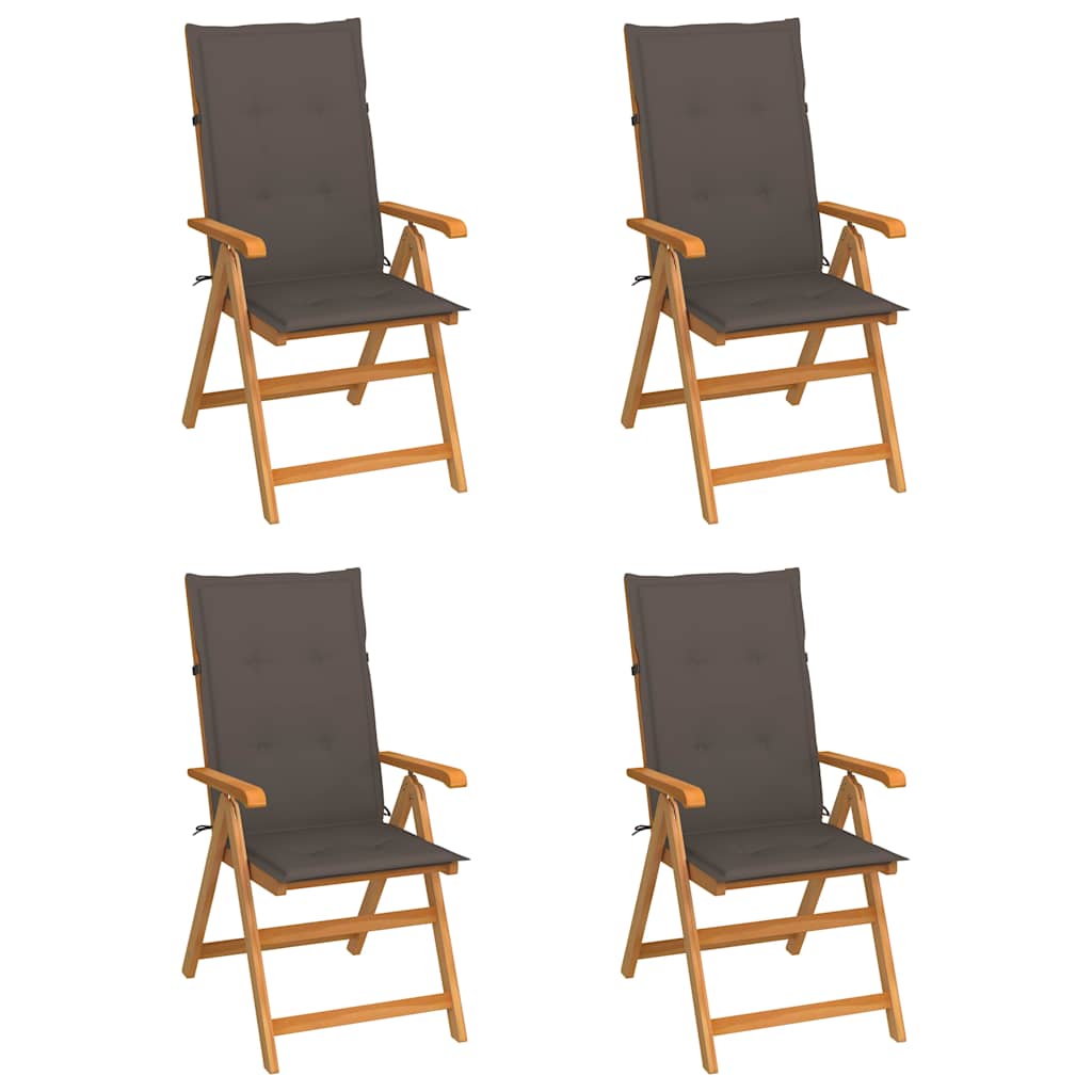 Klappstühle 4 Stk. mit Taupe Kissen Massivholz Teak