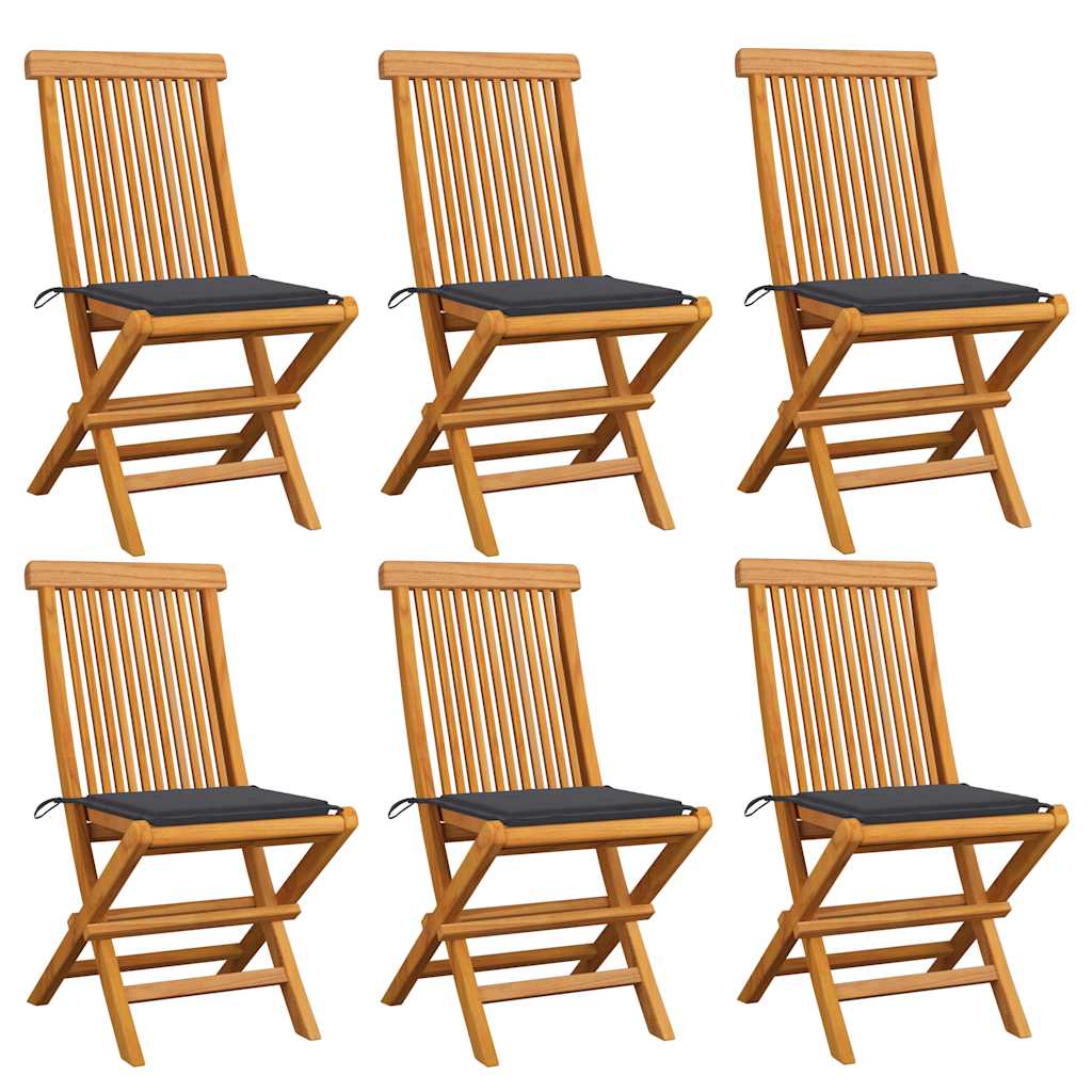 Klappstühle mit anthrazitfarbenen Kissen, 6-teilig, Massivholz Teakholz