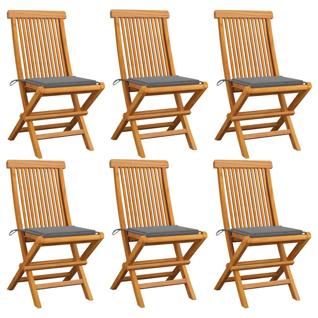 Klappstühle mit grauen Kissen, 6-teilig, Massivholz Teakholz