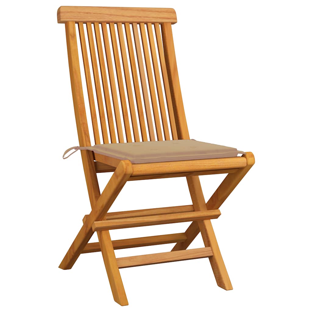 Klappstühle mit beigen Kissen, 6-teilig, Massivholz Teakholz