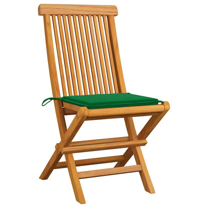 Klappstühle mit grünen Kissen, 6 Stück, Massivholz Teakholz