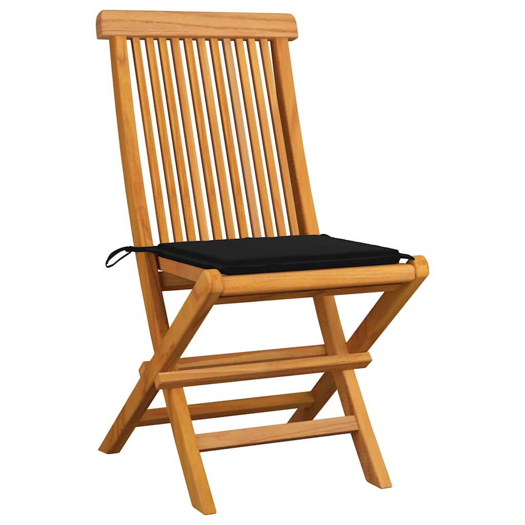 Klappstühle mit schwarzen Kissen, 6-teilig, Massivholz Teakholz