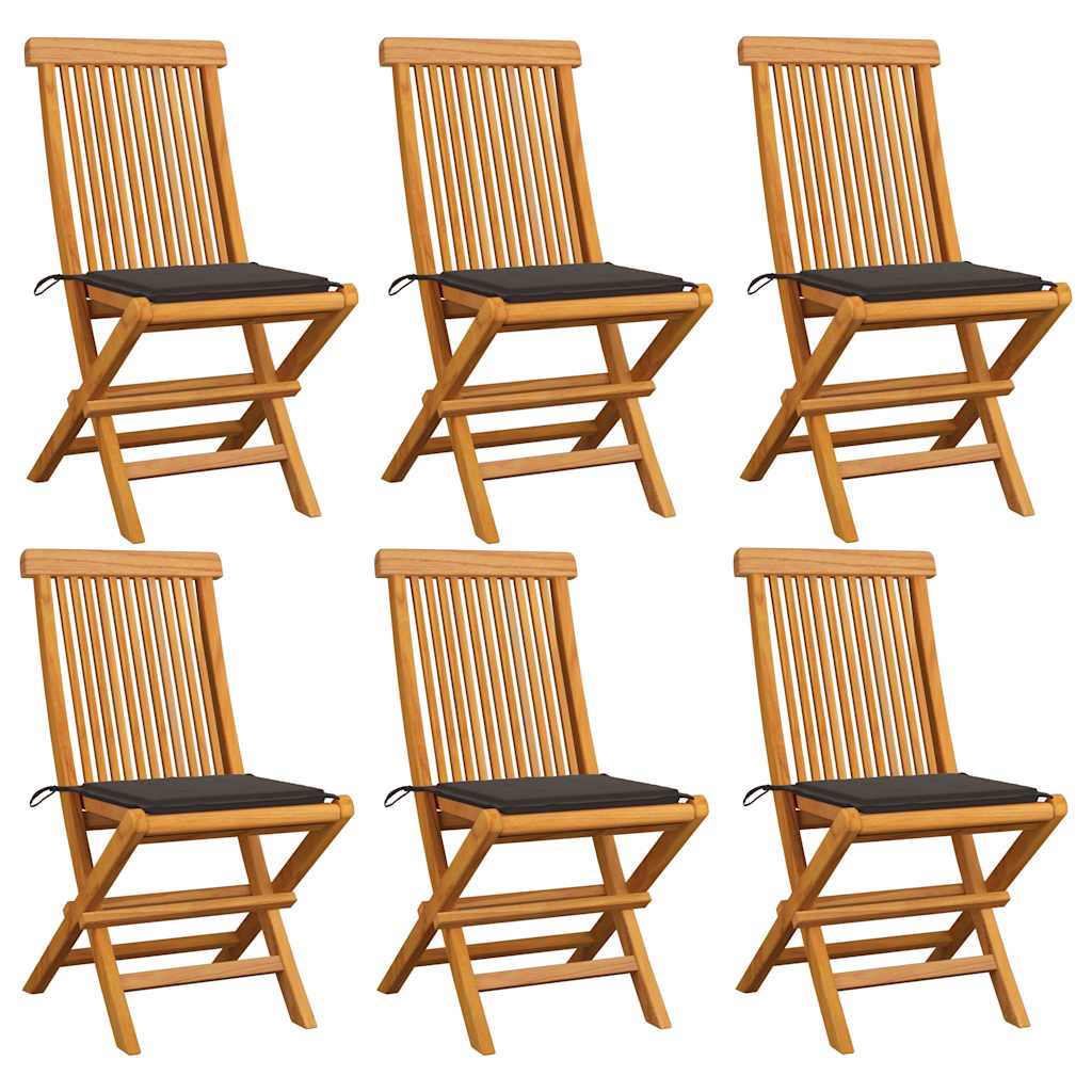 Klappstühle mit taupefarbenen Kissen, 6-teilig, Massivholz Teakholz