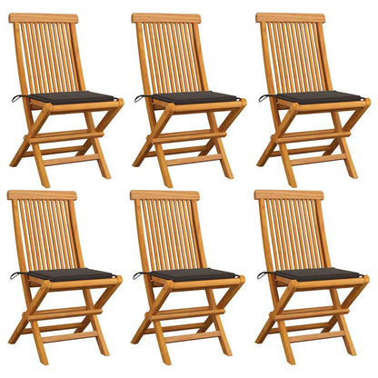 Klappstühle mit taupefarbenen Kissen, 6-teilig, Massivholz Teakholz