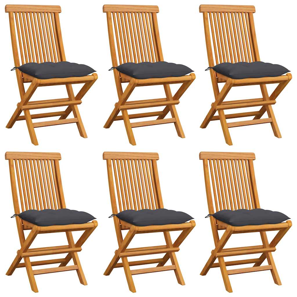 Klappstühle mit Anthrazit Kissen 6 Stk. Massivholz Teak