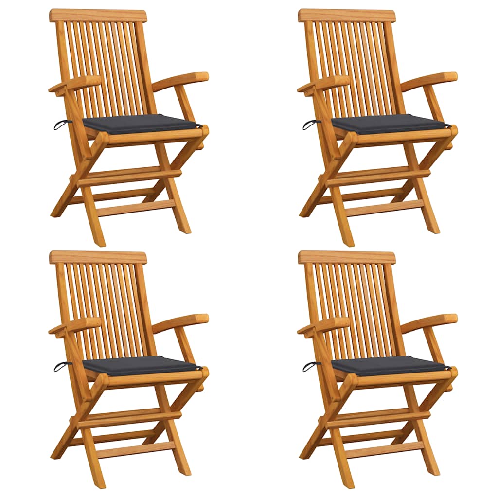 Klappstühle mit anthrazitfarbenen Kissen, 4-teilig, Massivholz Teakholz