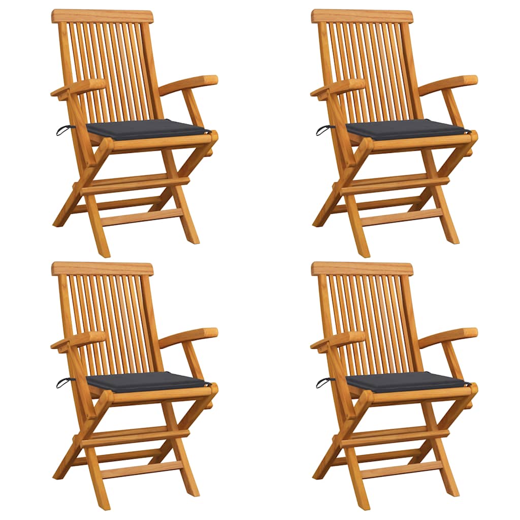 Klappstühle mit Anthrazit Kissen 4 Stk. Massivholz Teak