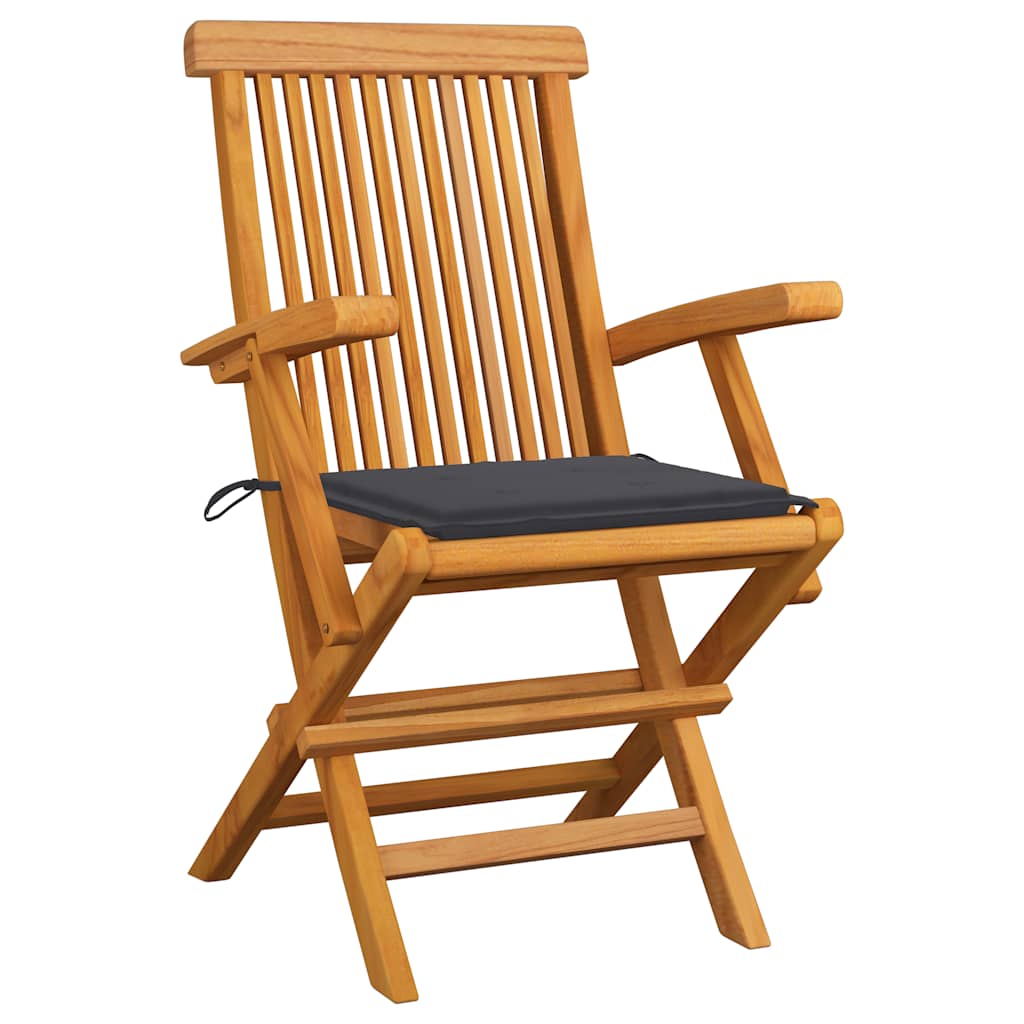 Klappstühle mit anthrazitfarbenen Kissen, 4-teilig, Massivholz Teakholz