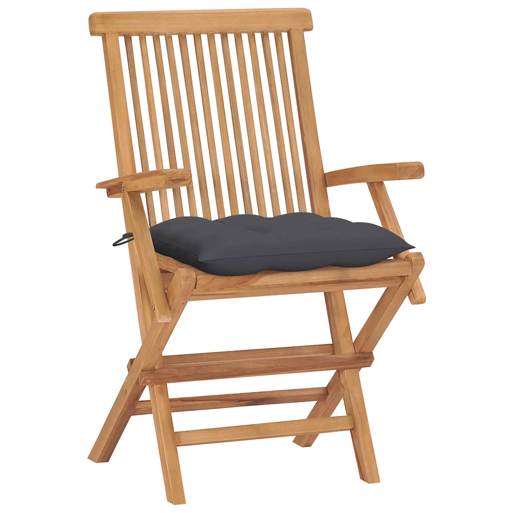 Klappstühle mit Anthrazit Kissen 4 Stk. Massivholz Teak