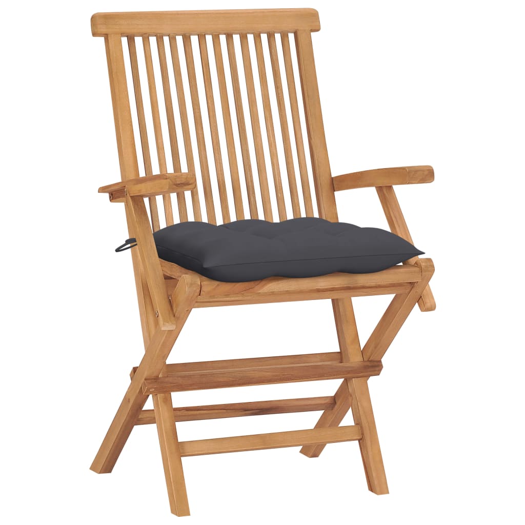 Klappstühle mit anthrazitfarbenen Kissen, 4-teilig, Massivholz Teakholz
