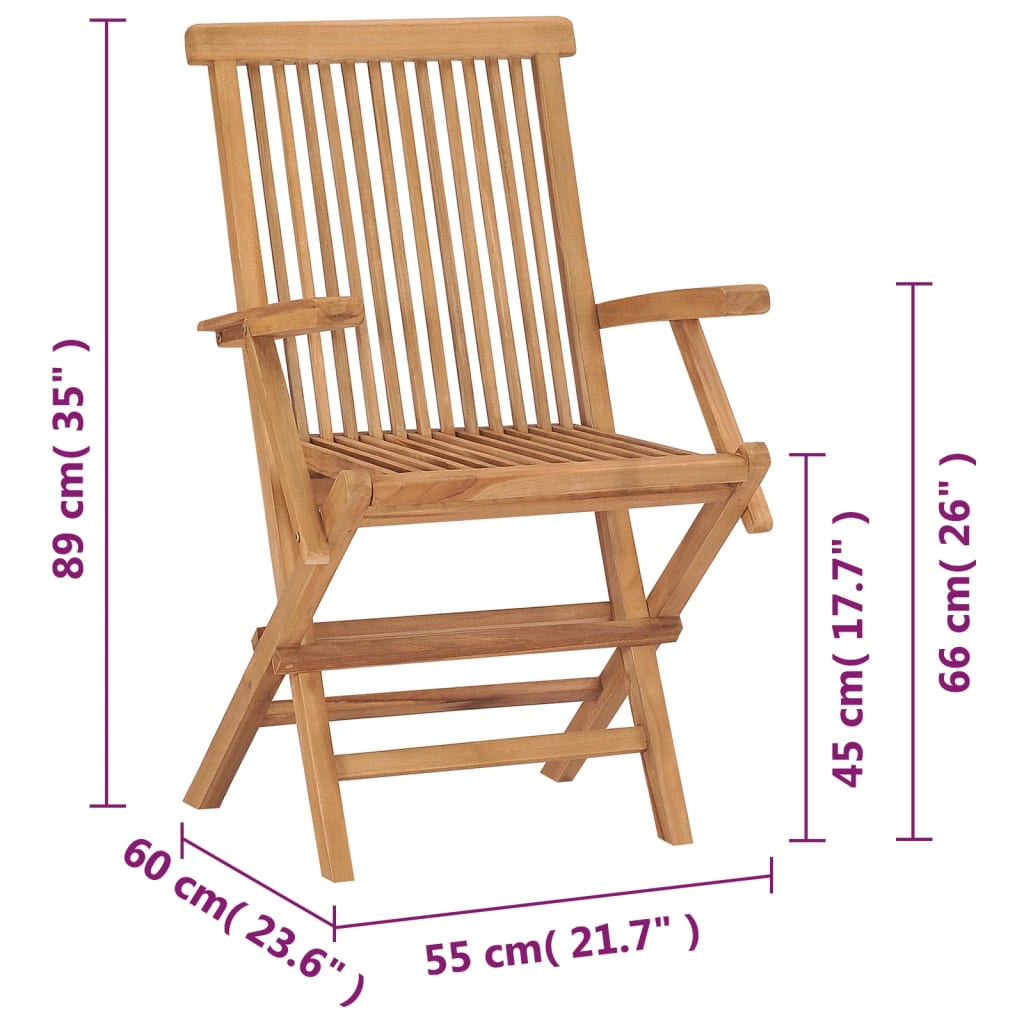 Klappstühle mit roten Kissen, 4 Stück, Massivholz Teakholz