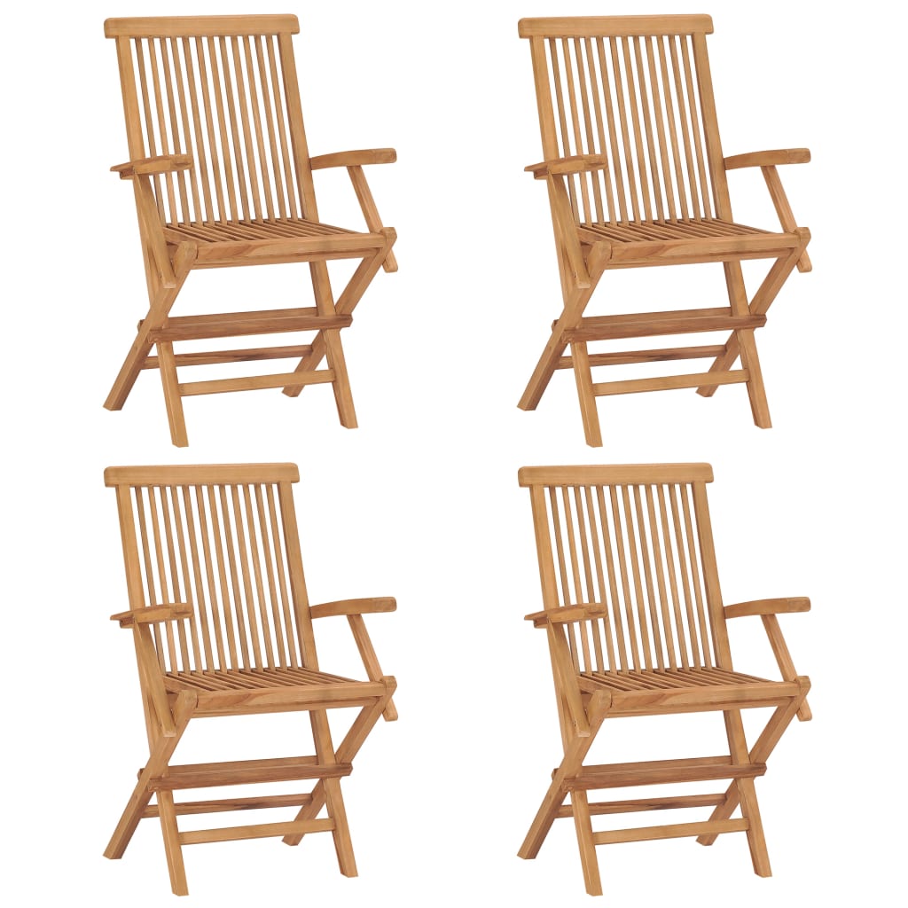 Klappstühle mit roten Kissen, 4 Stück, Massivholz Teakholz