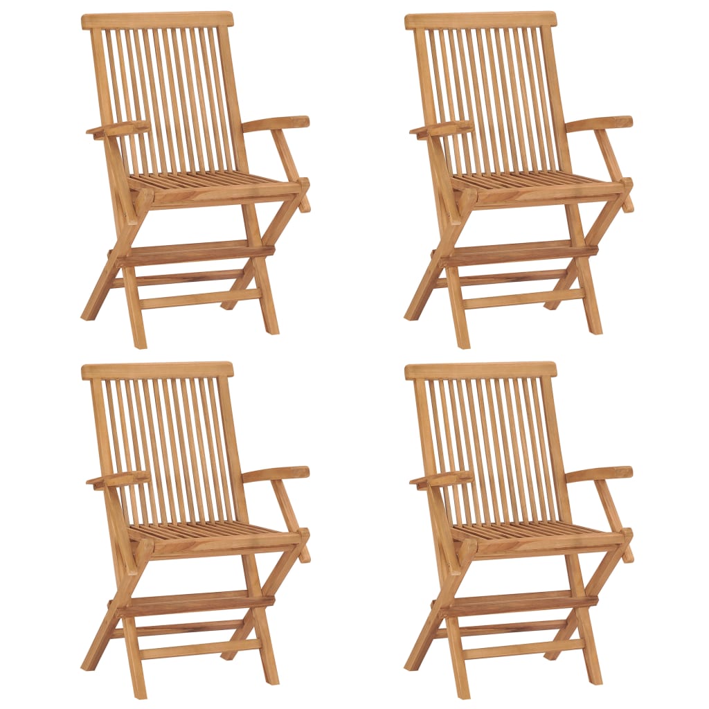 Klappstühle mit weinroten Kissen, 4 Stück, Massivholz Teakholz