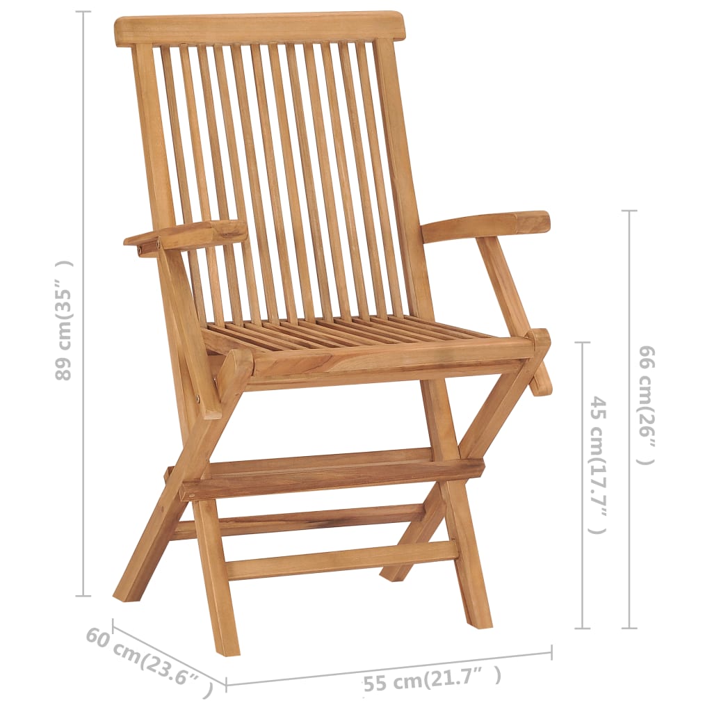 Klappstühle mit blauen Kissen, 4 Stück, Massivholz Teakholz