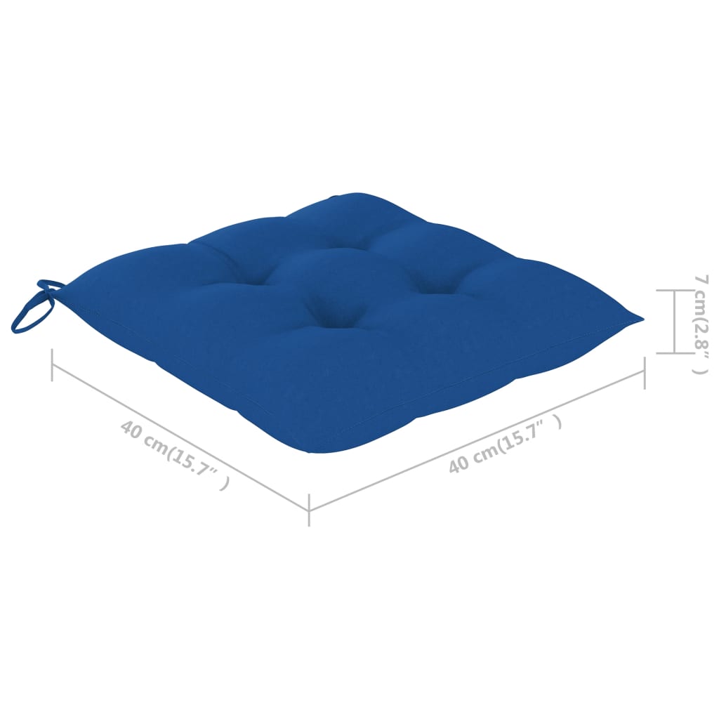 Klappstühle mit blauen Kissen, 4 Stück, Massivholz Teakholz