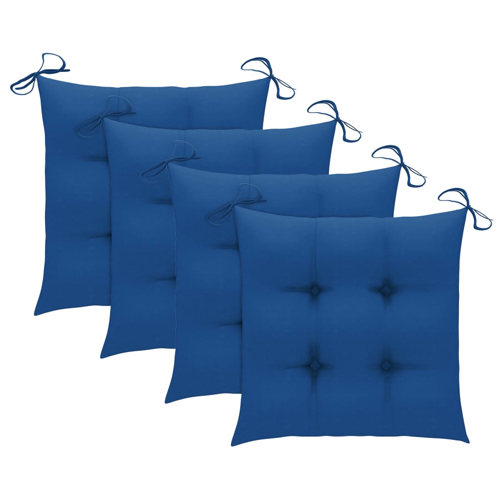 Klappstühle mit blauen Kissen, 4 Stück, Massivholz Teakholz