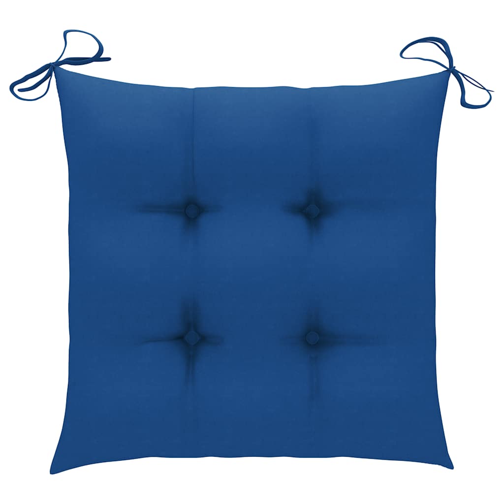 Klappstühle mit blauen Kissen, 4 Stück, Massivholz Teakholz