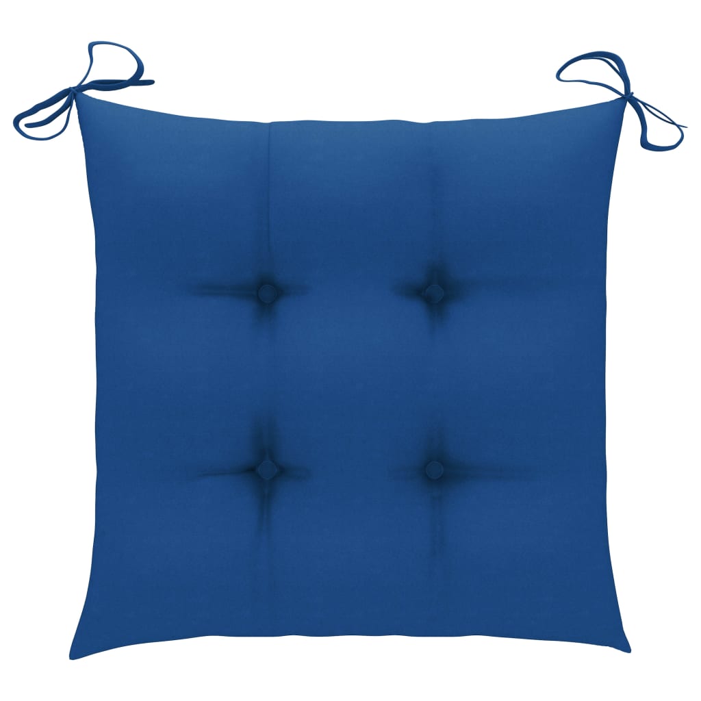 Klappstühle mit blauen Kissen, 4 Stück, Massivholz Teakholz