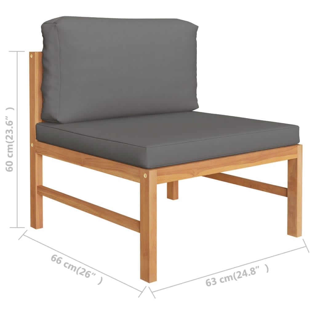 3-tlg. Garten-Lounge-Set mit Dunkelgrauen Kissen Teakholz